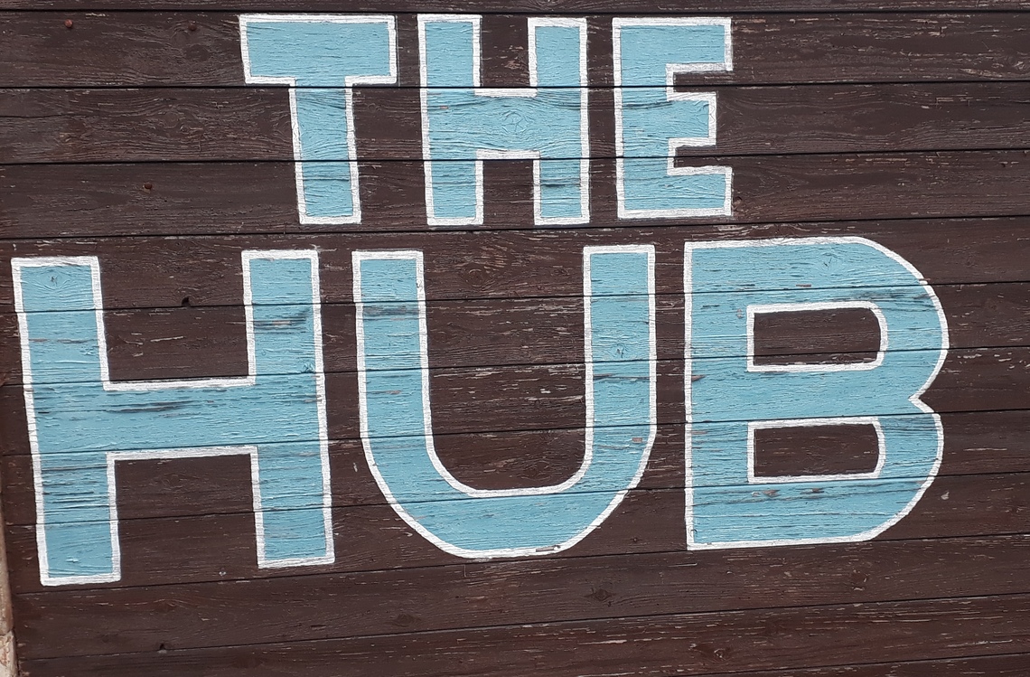 A picture of the hub writing on the wall